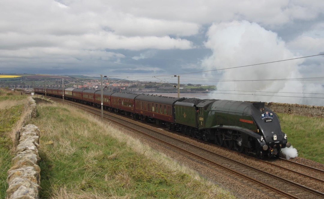 Inter City Railway Society on Train Siding: A4 Pacific, No. 60009 Union Of South Africa seen passing Spittal , Berwick Upon Tweed