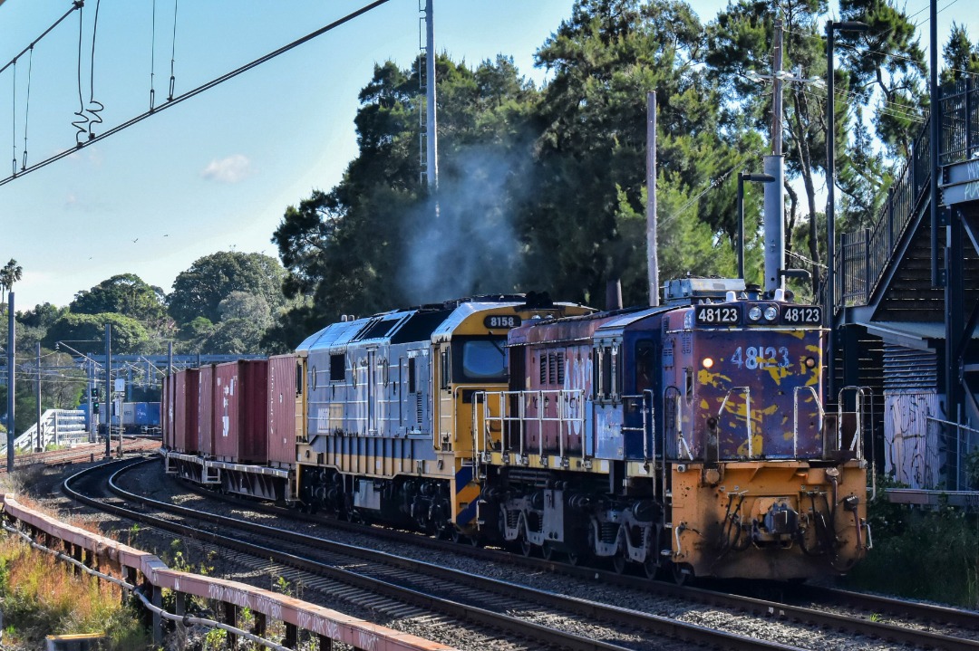 Shawn Stutsel on Train Siding: Pacific National's 48123 and 8158 rolls through Dulwich Hill, Sydney with Linx's T172, Trip Train from Enfield to Port
Botany...