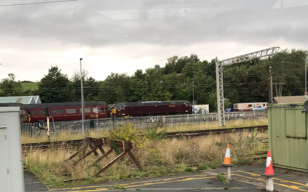 k unsworth on Train Siding: An array of unidentified West Coast Railways Class 47s @Carnforth depot , snapped from the10:17 Gargrave - Morcambe service last
Sunday