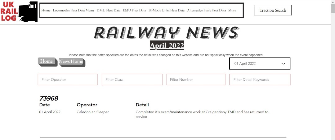 UK Rail Log on Train Siding: Today's stock update is now available in Railway News and includes news of another BR Sprinter off to scrap, stored Class
60's in new...
