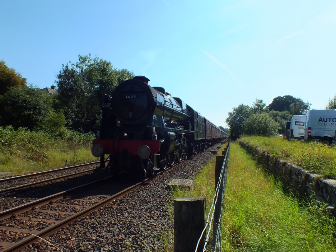 Cumbrian Trainspotter on Train Siding: LMS Royal Scot Class No. #46115 "Scots Guardsman" passing Appleby today working The Pendle Dalesman as 1Z52
0817 Lancaster to...