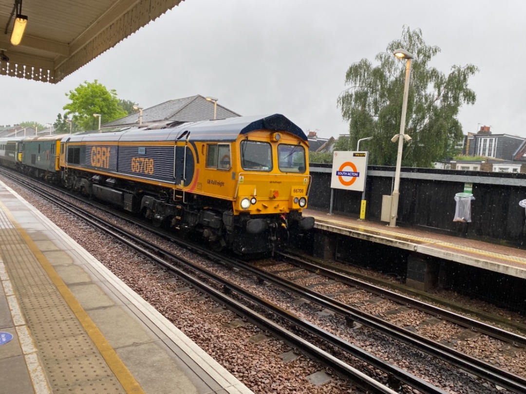 Simon on Train Siding: GBRf 66708 passes South Acton hauling SWR 442 442420 as train 5Q85 from Wolverton Centre Sidings to Eastleigh East Yard, with 73201 and
73119...