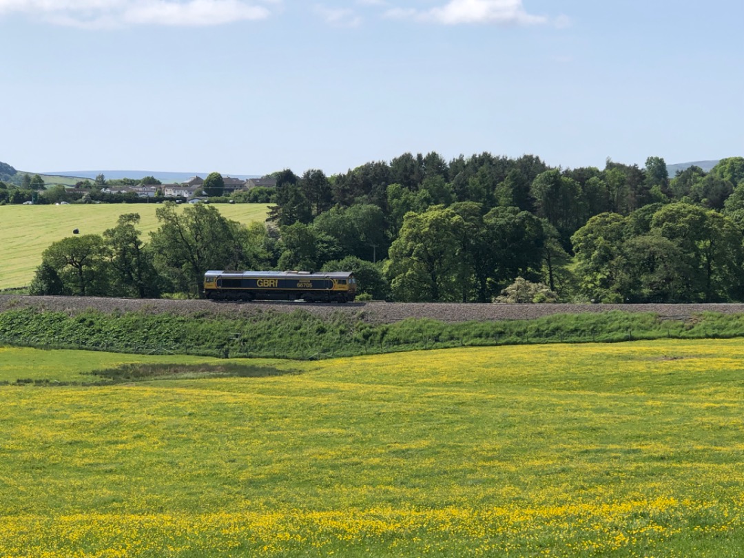 k unsworth on Train Siding: GBRf 66705 "Golden Jubilee" Wends its way - light engine along the former Skipton - Grassington branch towards the Tarmac
Swindon quarry...