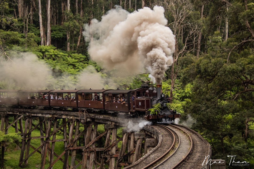 Max Thum on Train Siding: Steaming through the hills, 7A leads the first Puffing Billy service out of Belgrave since lockdown 2.