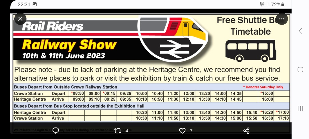 Trainnut on Train Siding: #Railriders #Creweheritagecentre The bus timetable and board all set up ready at Crewe Station on the main concourse.