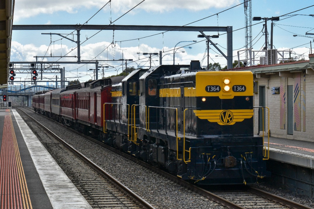Shawn Stutsel on Train Siding: Steamrail's T364 and T356 races through Laverton Station, Melbourne, with the Rail and Sail tour to Geelong. Running as
8297...