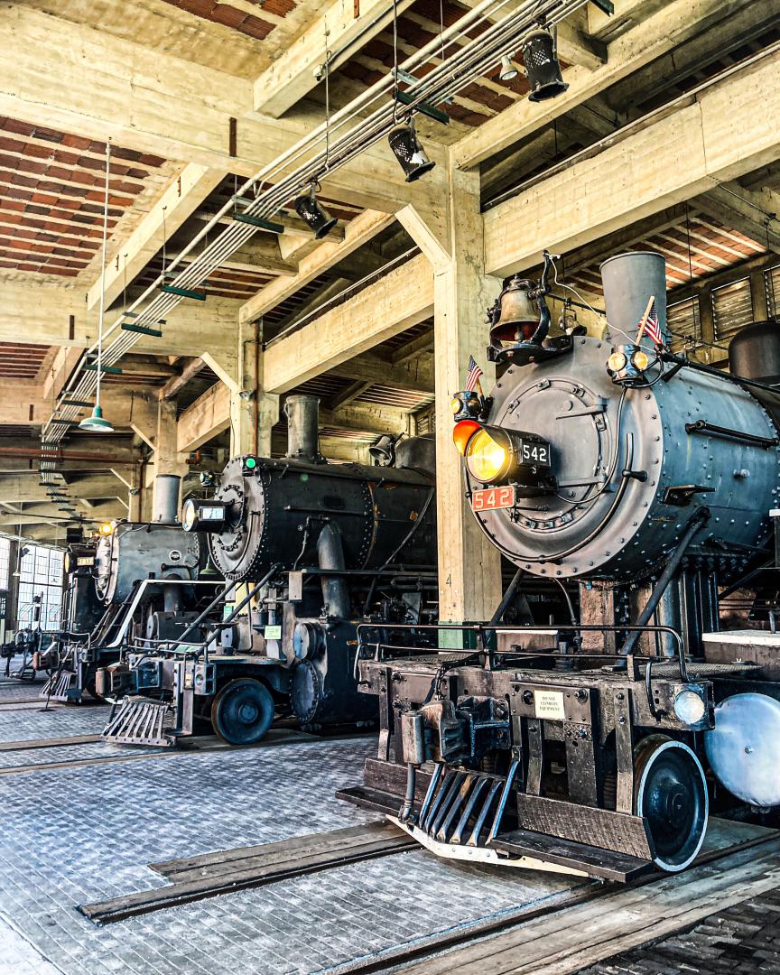 GreatSmokyMtnsRailfan on Train Siding: Southern 542, ACL 1031, and SCL 544 sit quietly in the North Carolina Transportation Museum's roundhouse.