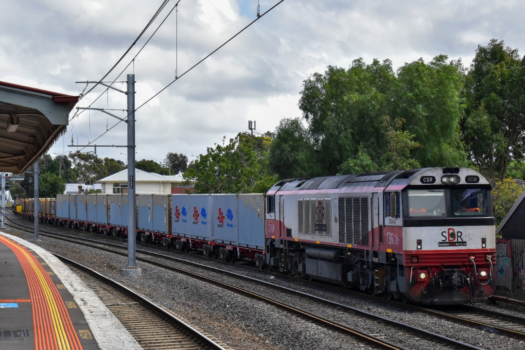 Shawn Stutsel on Train Siding: SCT's CSR009 trundles through Middle Footscray, Melbourne with. 7942v Steel Wagon Transfer from Laverton to Dynon...