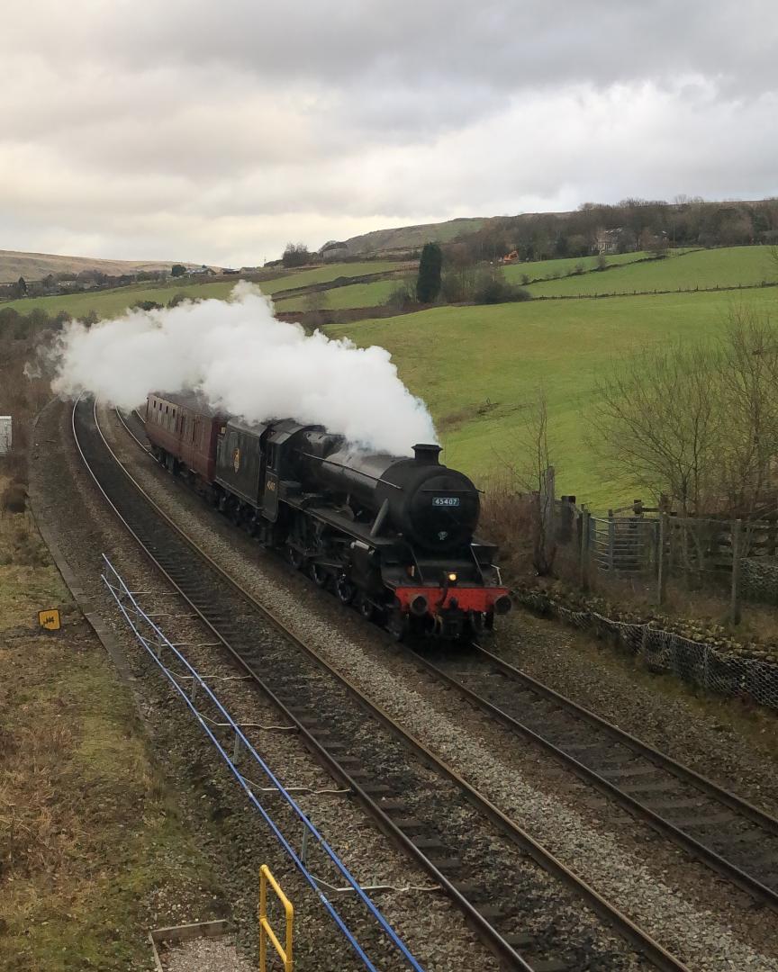 Mark Ogden on Train Siding: 45407 running light through diggle from Northallerton-East Lancs railway this afternoon (29/12/22)