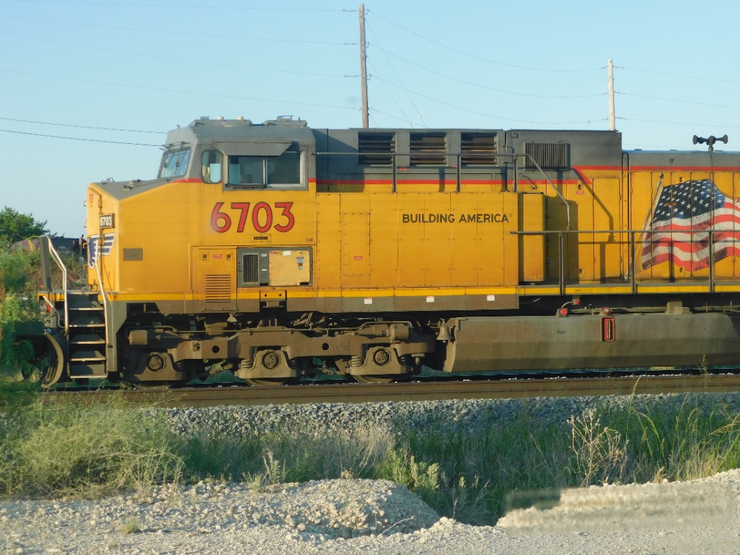 Robert Wiley on Train Siding: UP7915 & UP6703, leading a westbound intermodel, comes into a crew change point at CP T405 Holder in Abilene, TX on Wednesday,
June 22,...
