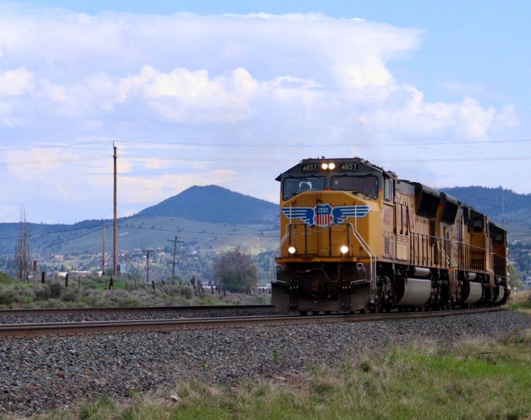 Christopher Jones on Train Siding: A UP Southbound manifest departs Klamath Falls at reduced speed in preparation for the Northbound manifest making its way
through...