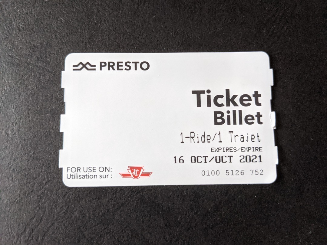Ryan on Train Siding: A TTC Presto ticket. It's a paper ticket that has RFID in it, so you can tap it on Presto readers. You can get a 1 ride ticket, a 2
ride ticket,...