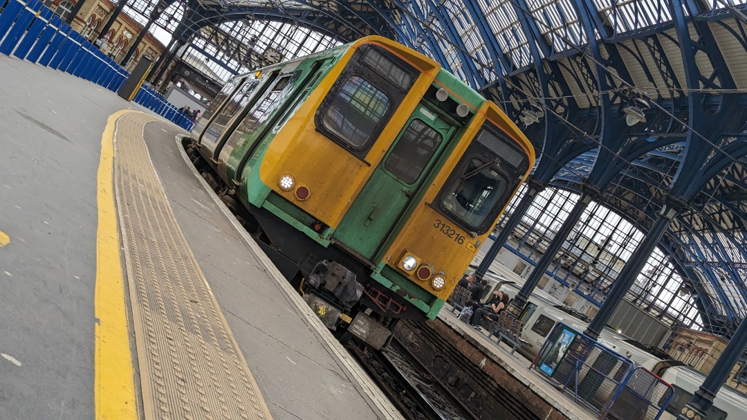 The Southern Traveller on Train Siding: Class 313 (216) Standing At Brighton Platform 7 Waiting to form a service to Seaford!