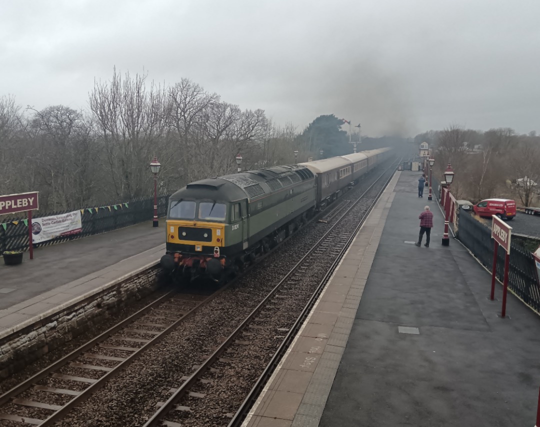 Whistlestopper on Train Siding: LSL class 47/4s No. #D1935 (#47805) "Roger Hosking MA 1925-2013" and #D1924 (47810) "Crewe Diesel Depot"
passing Appleby this afternoon...