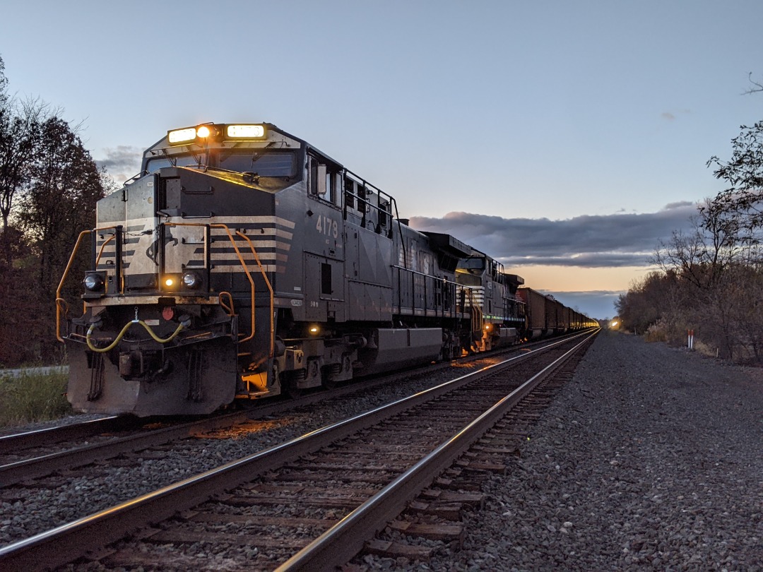 Randall Meadows on Train Siding: An NS coal train is tied down while trying to find a crew to replace the one who's working hours just timed out.