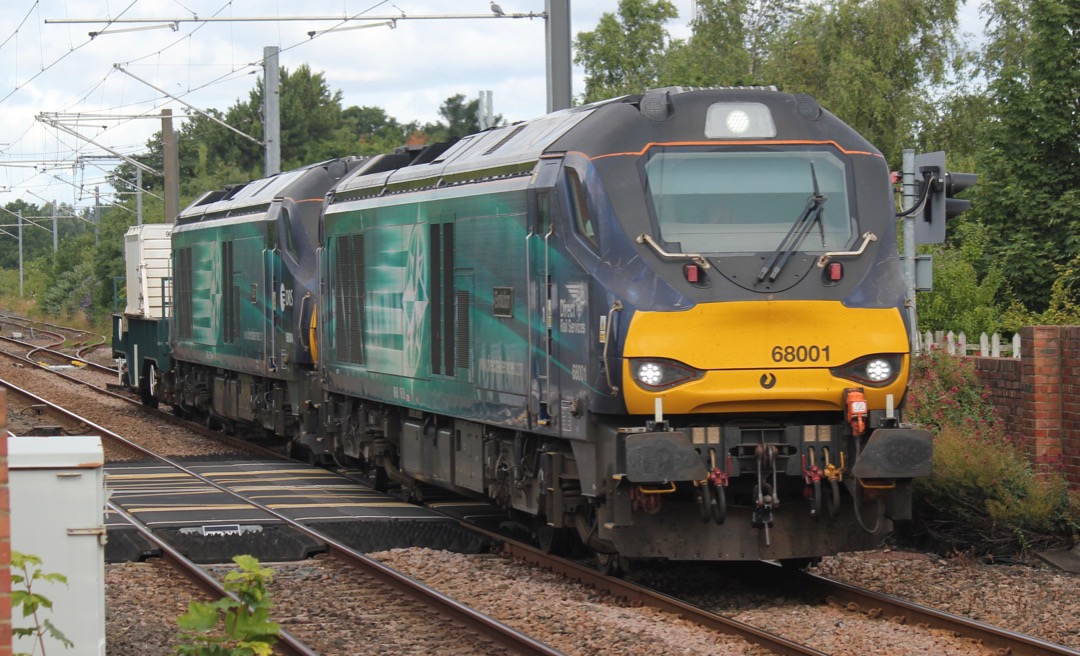 Diesel Shunter on Train Siding: 68001 'Evolution' and 66004 'Rapid' once again working the 6E44 Carlisle Kingmoor Sidings to Hartlepool on
14.07.22