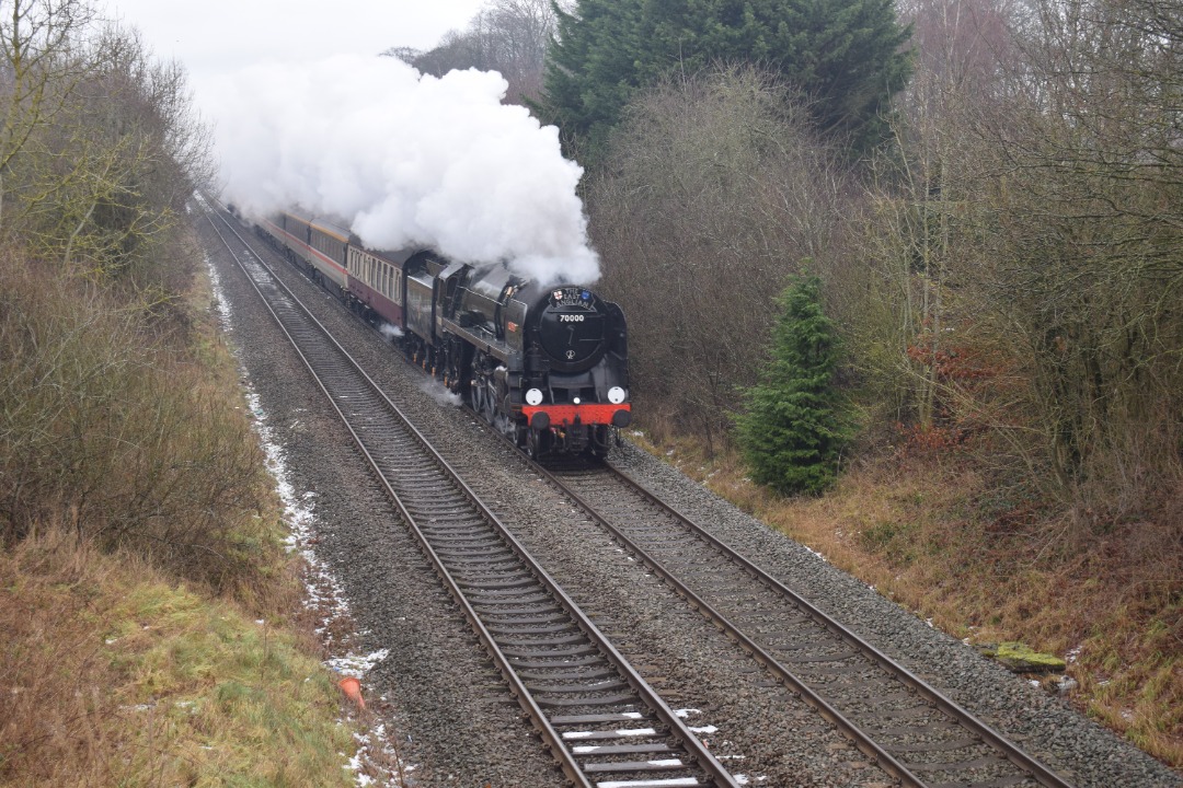 Hardley Distant on Train Siding: CURRENT: 70000 'Britannia' (Front - 1st Photo) and 37688 'Great Rocks' (Rear - 2nd Photo) pass Rhosymedre
near Ruabon today on the...