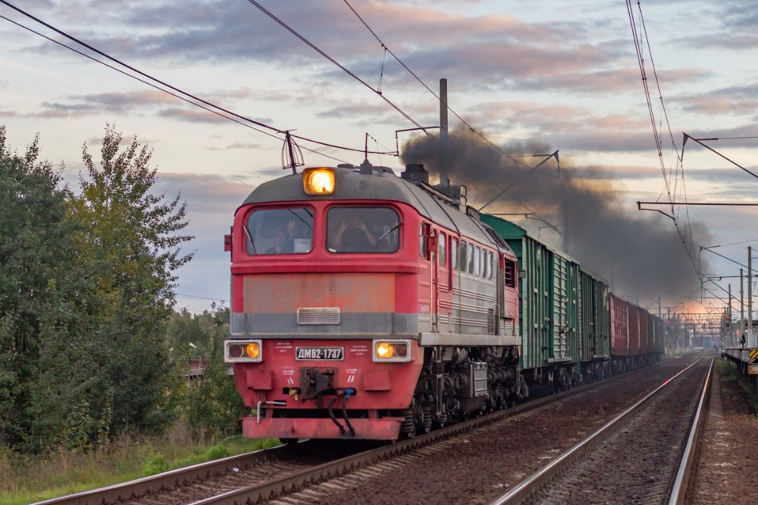 Vladislav on Train Siding: diesel locomotive DM62-1737 with a utility train on the Tsarskoye Selo - Shushary stage, greetings to the locomotive crew 😄