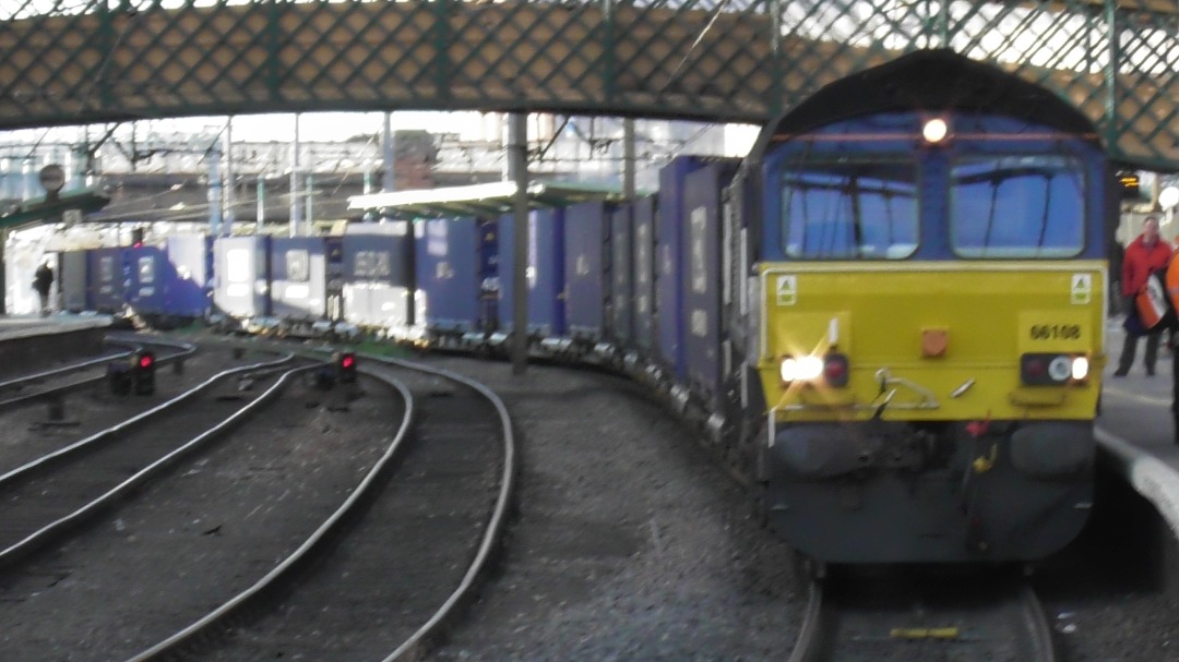 N Hirst Photography on Train Siding: DRS 66 108 seen at Carlisle while changing crew on a Tesco train heading southbound