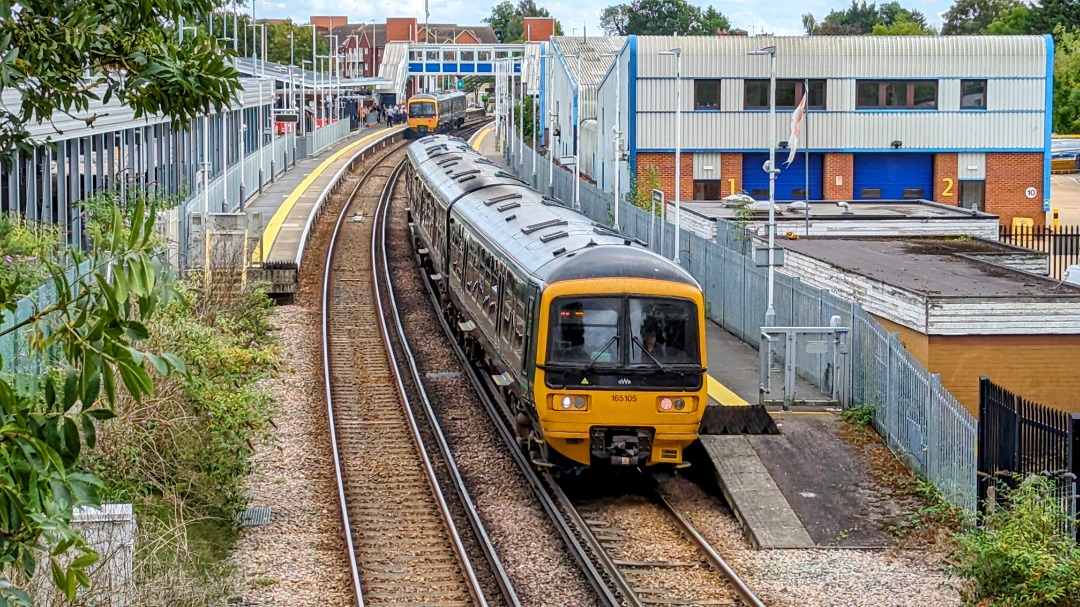 Stephen Hack on Train Siding: GWR's 165105 accelerates out of Platform 2 at Wokingham with 2V56 1544 Redhill to Reading service. In the background
GWR's 165119 sits in...