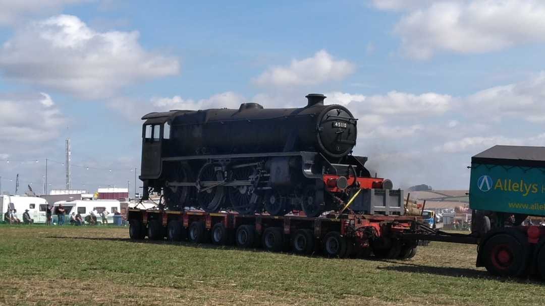 clanline35028 on Train Siding: LMS Black 5 no. 45110, of 'Fifteen Guinea Special' fame, at the Great Dorset Steam Fair acting as a heavy haulage load,
2019.