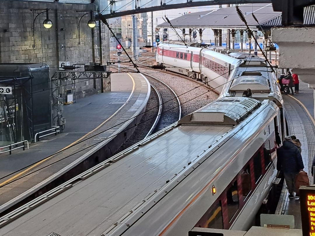g.vandijk on Train Siding: A LNER Azuma and a CrossCountry Voyager seen at an otherwise quiet Newcastle station during the industrial strike on January 6 2033.