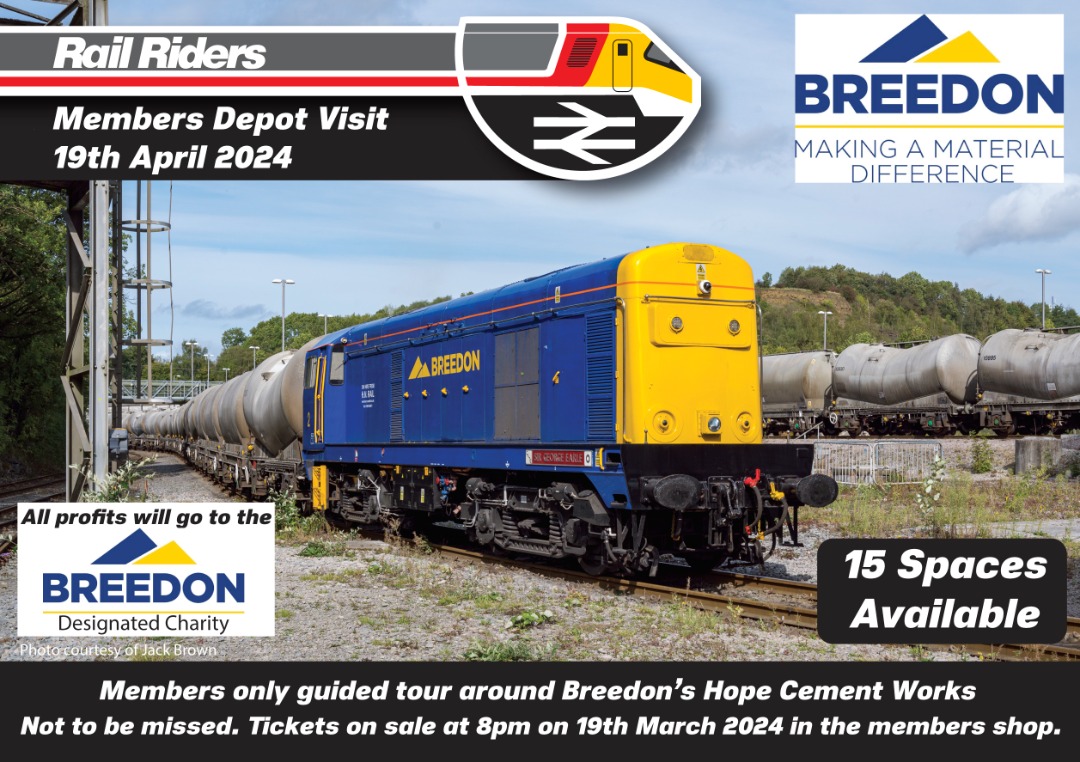 Rail Riders on Train Siding: Tickets for our visit to Breedon's Hope Cement Works go on sale today at 8pm in the members shop part of our website.