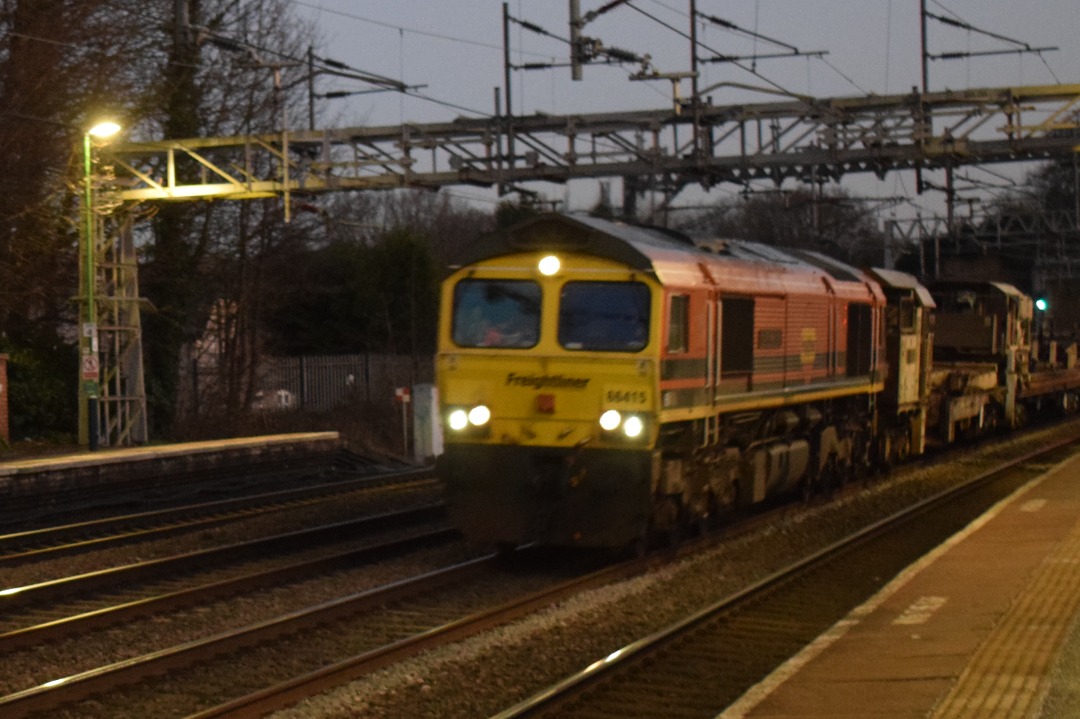 Hardley Distant on Train Siding: CURRENT:66415 'You Are Never Alone' passes through Rugeley Trent Valley Station today with the 6K50 15:12 Toton North
Yard to Crewe...