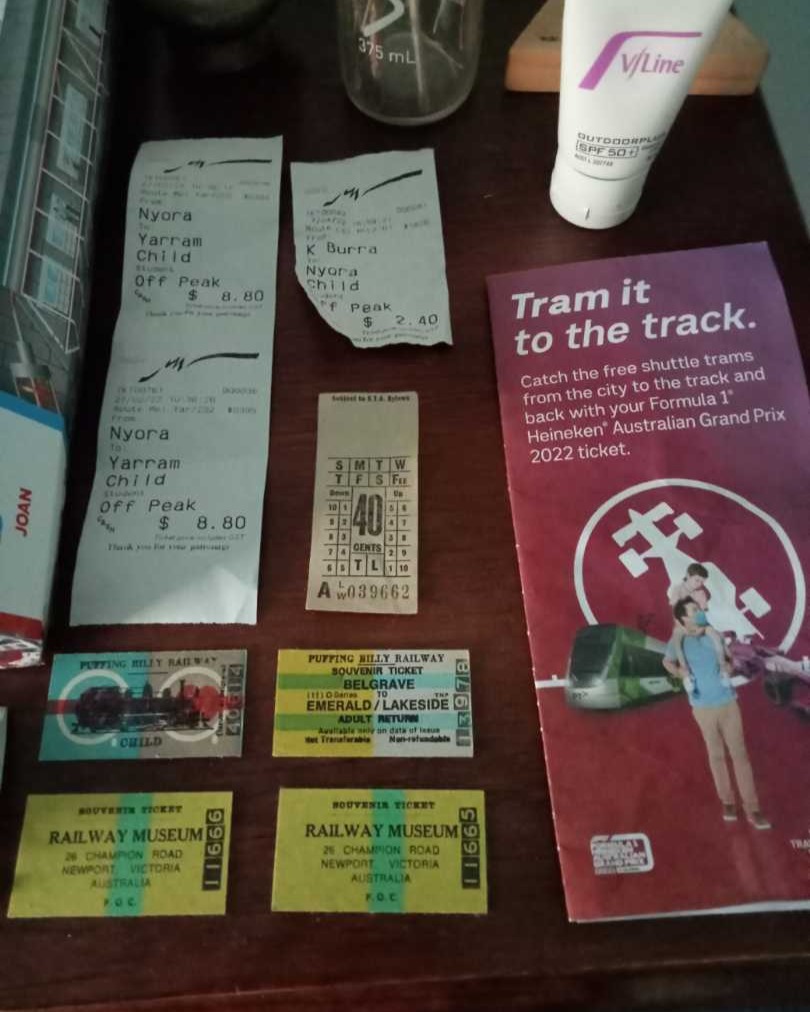 Ethans Transport Vlogs on Train Siding: My collection of cardboard trains, tickets, and stuff branded by V/Line or Metro.