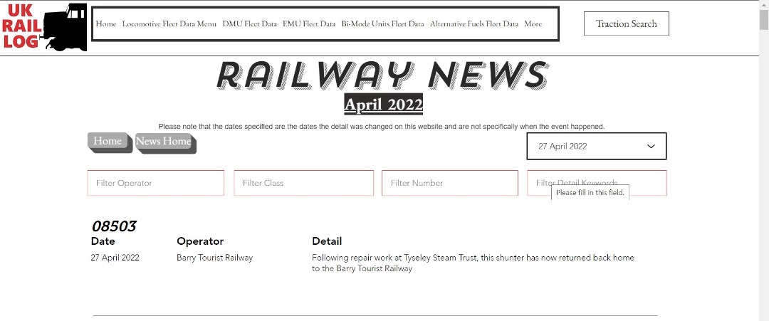 UK Rail Log on Train Siding: Today's stock update is now available in Railway News including news of the final Class 365 heading to Newport and much
more.....