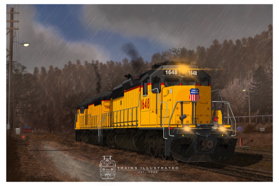 Trains Illustrated on Train Siding: 🛤️ Manoeuvres On Rainy Evening #procreate #digitalart #train #freighttrain #freight #unionpacific #usa #diesel...
