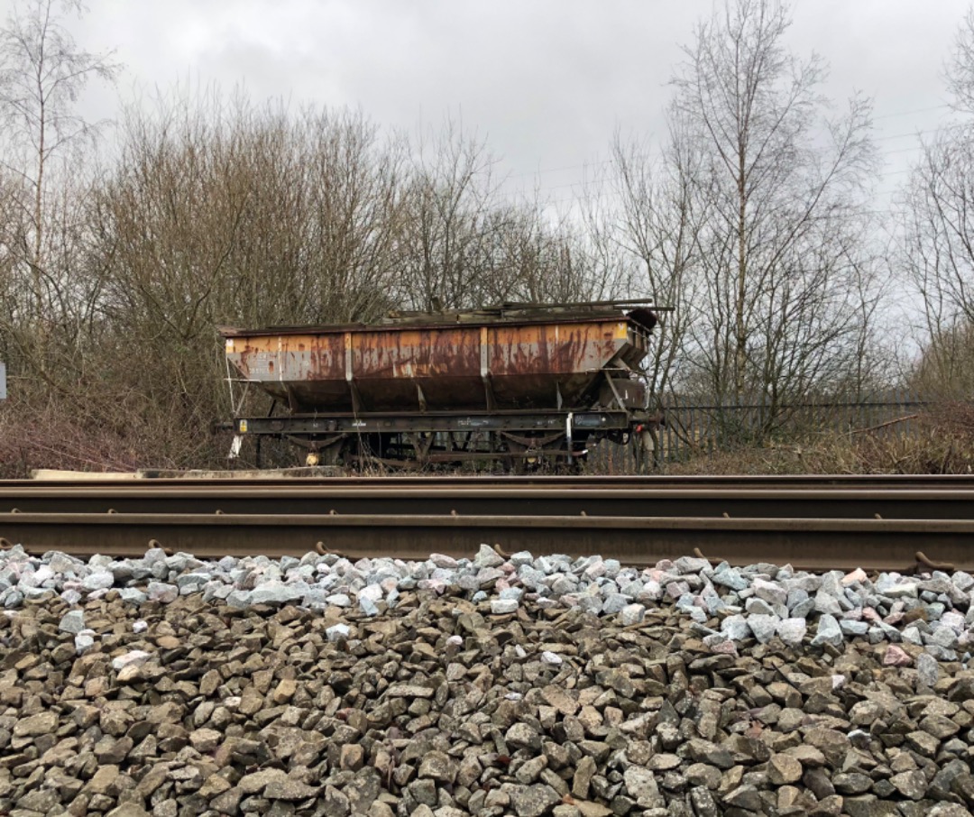 k unsworth on Train Siding: Abandoned and marooned 'Dutch' liveried ZCV 'Tope' engineers wagon #970159 on the severed Ince Moss Sidings nr
Springs Branch Wigan