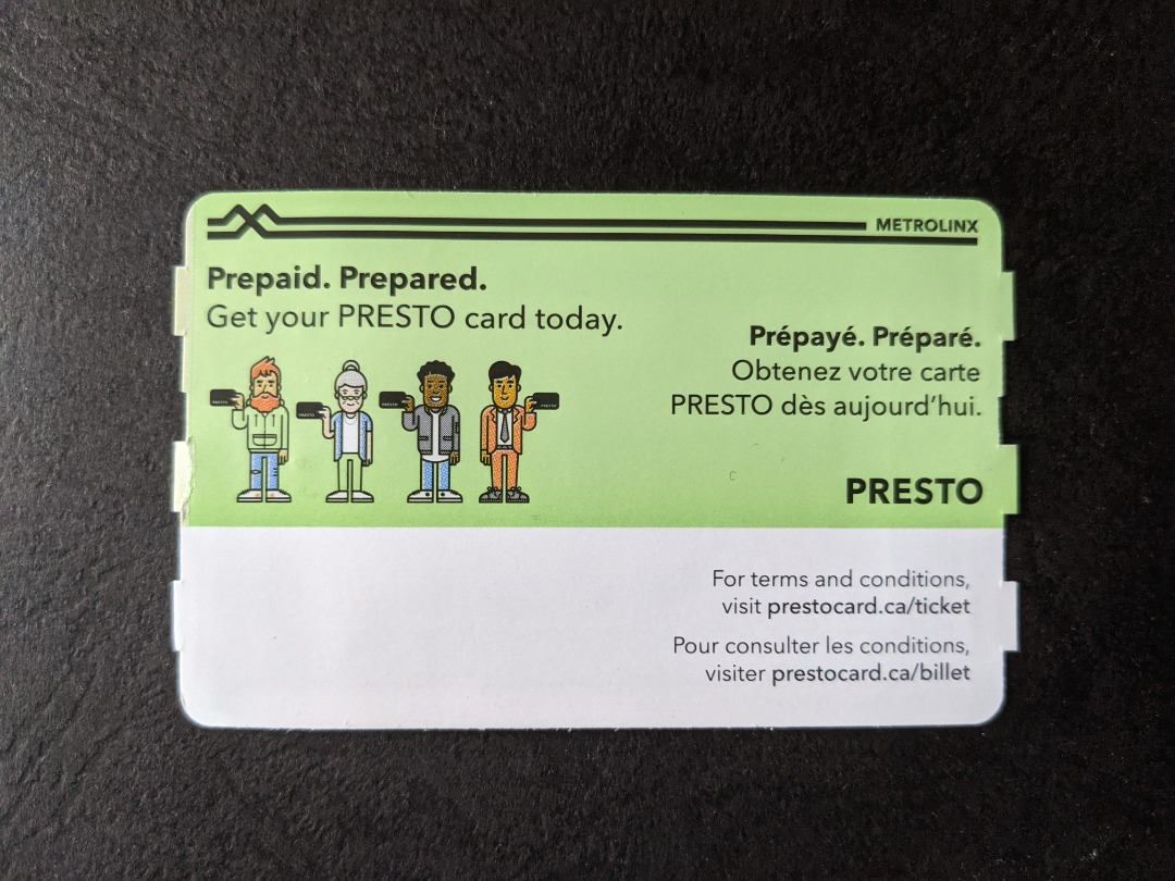 Ryan on Train Siding: A TTC Presto ticket. It's a paper ticket that has RFID in it, so you can tap it on Presto readers. You can get a 1 ride ticket, a 2
ride ticket,...