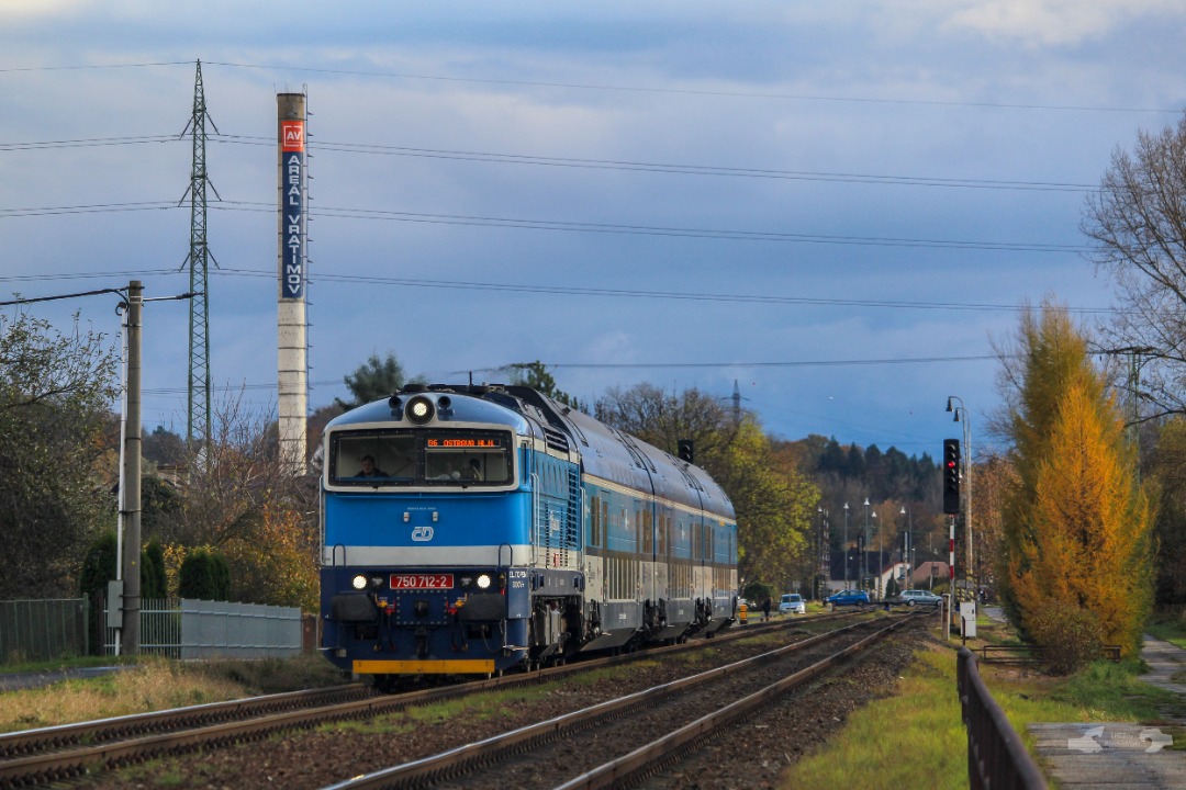 Adam L. on Train Siding: An České Dráhy class 750 diesel with an Škoda Push Pull set as the S6 train from Frýdek Místek to
Ostrava Hlavní Nádraží is captured...
