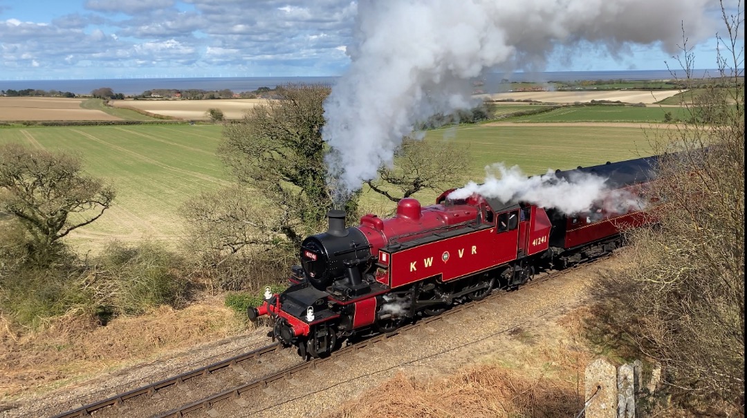 George on Train Siding: LMS/KWVR Ivatt 2MT 41241 climbing Kelling Bank on the North Norfolk Railway during their Spring Steam Gala 2022. It was on visit from
the...