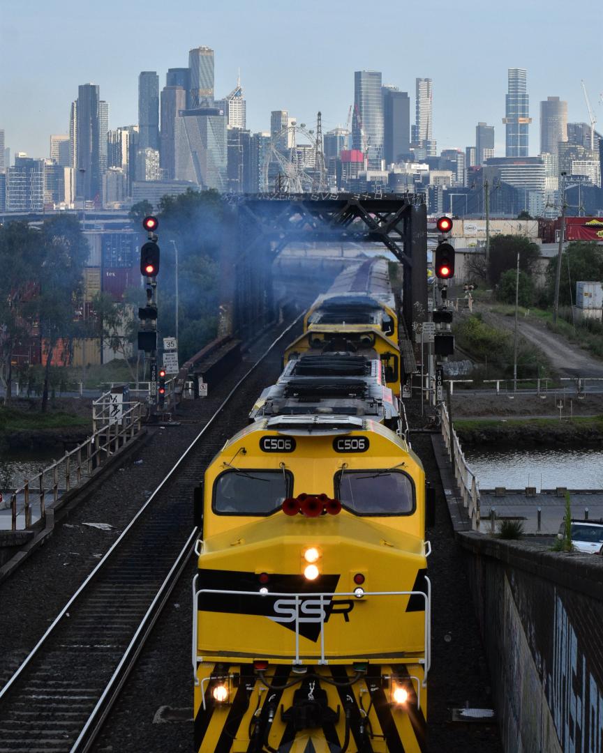 Shawn Stutsel on Train Siding: SSR's C506, 4911 and C507, rumbles towards the Bunbury Street Tunnel, Footscray Melbourne with 4MC3, Empty Grain Service
bound for N.S.W.