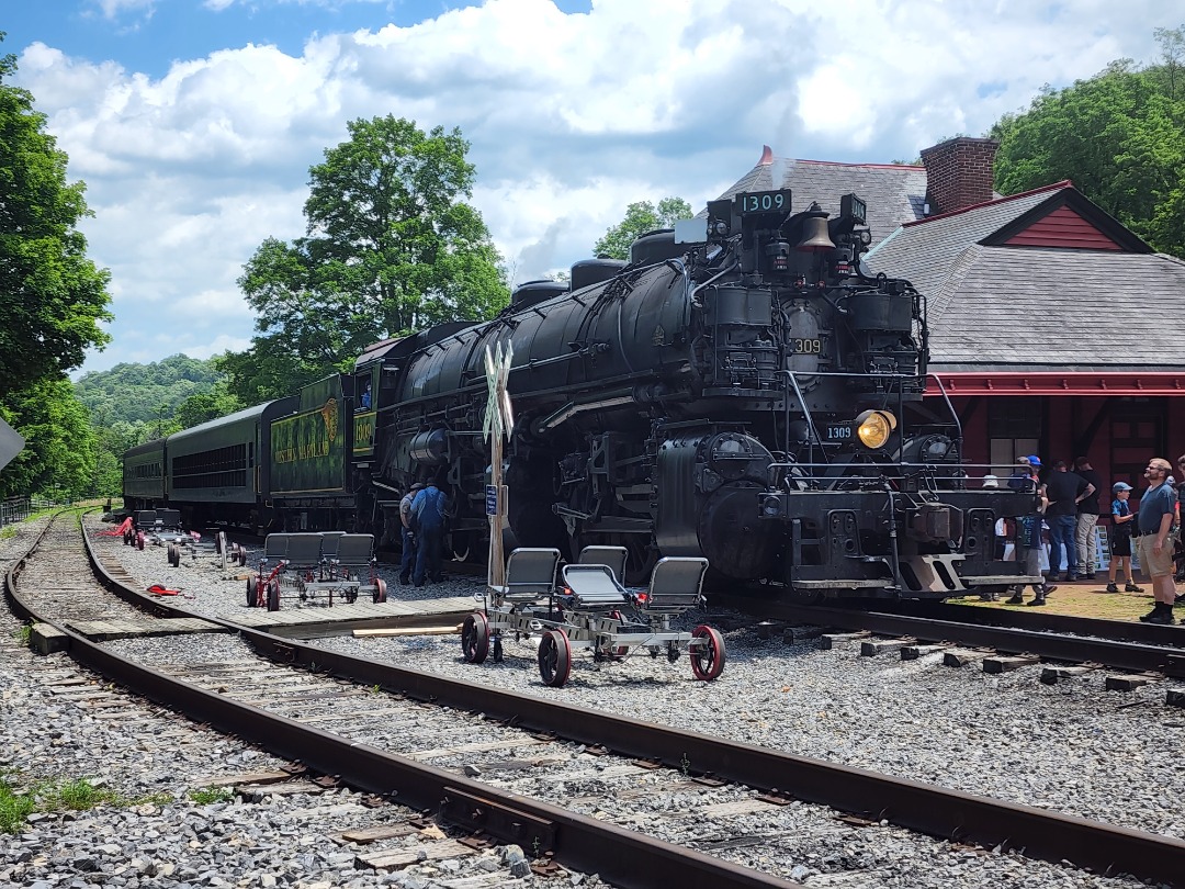 Calvin Walters on Train Siding: Western Maryland Senic Railroad 1309 at the Frostburg depot, in Frostburg Maryland on July 17.