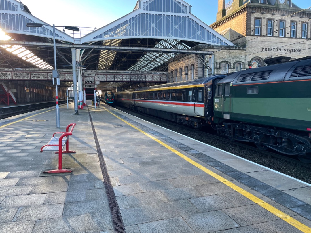 Colin Ward on Train Siding: On a bright but cold morning D1935 stands at platform 4 at Preston Station at the head of the 5Z47 Crewe HS to Carlisle.