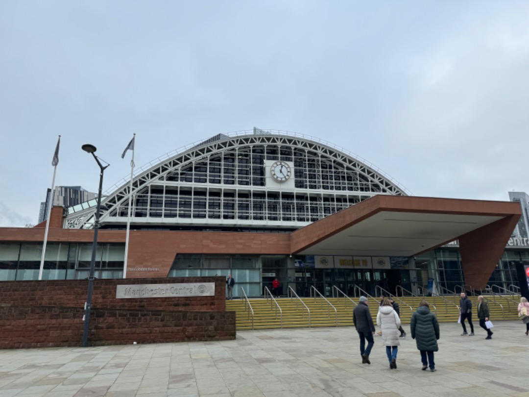 k unsworth on Train Siding: Former Manchester Central Station forecourt , station clock and the adjacent Midland Hotel.....