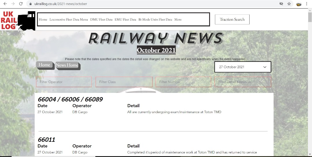 UK Rail Log on Train Siding: Today's stock update is now available in Railway News and today we have a Cl.90 returning from storage and Cl.43 HST power
cars heading...