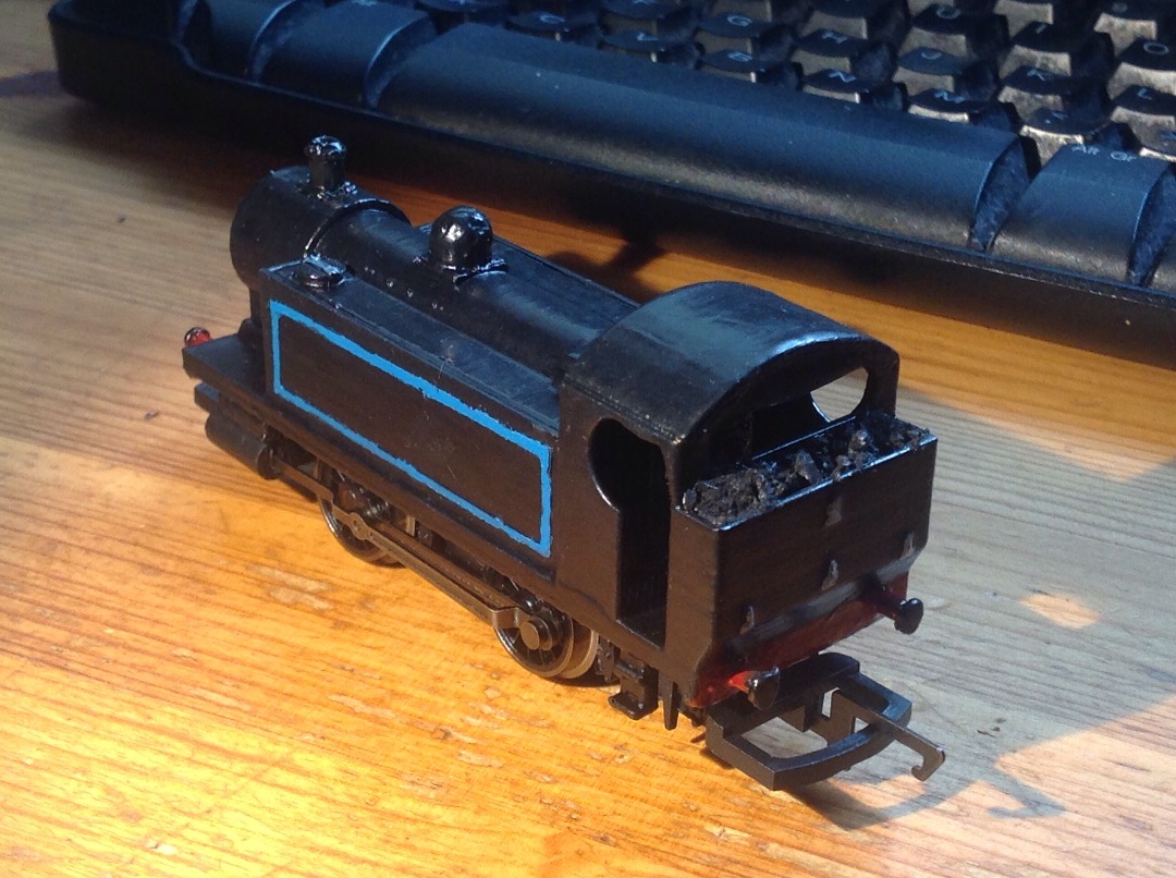 Hadren Railway on Train Siding: No.2, now done up in NCR lined black after a day and a half of priming, painting and lining.
