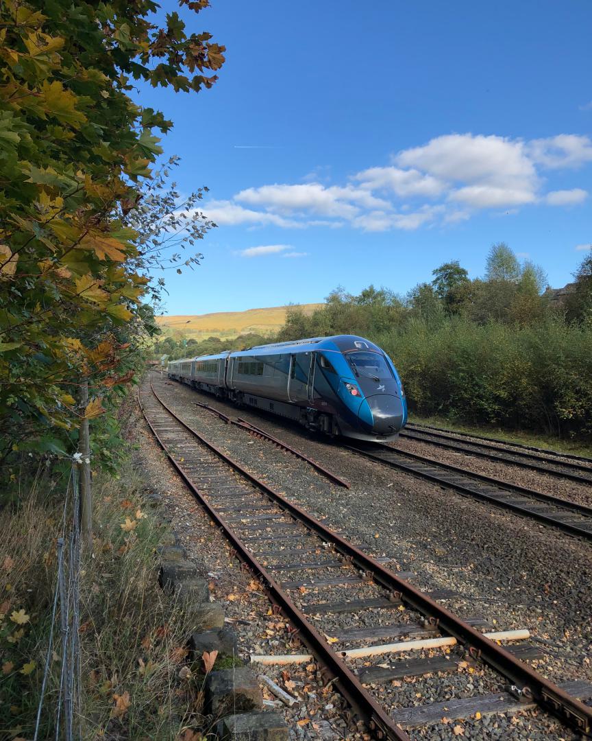 Mark Ogden on Train Siding: 802210 Newcastle-Liverpool 802218 Liverpool-Newcastle passing through diggle this afternoon (13/10/22)