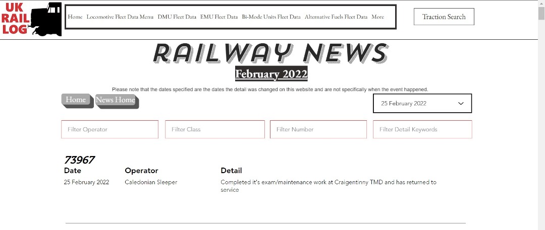 UK Rail Log on Train Siding: Today's stock update is now available in Railway News including another Class 66 going red, another Class 323 named and much
more.....