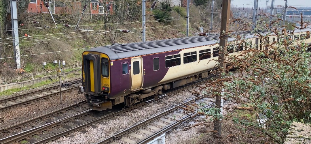 George on Train Siding: Two East Midlands Railway Class 156's 156406 & 156411 seen roaming around Norfolk on the 22nd of February 2023. (156406) Seen
at Thorpe...