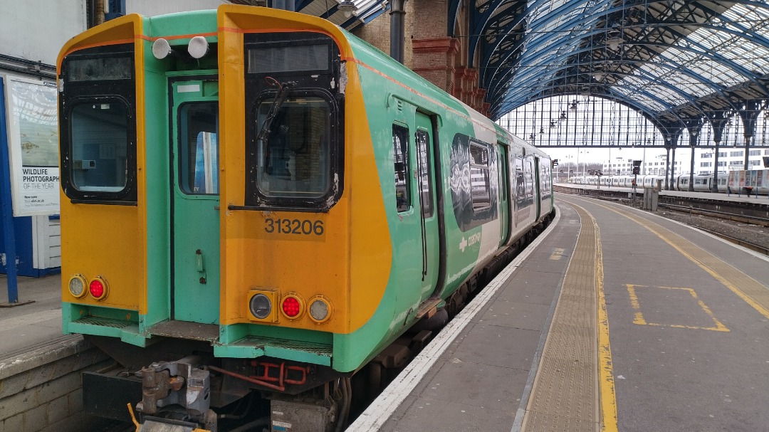 The Southern Traveller on Train Siding: 313206 resting at Brighton station platform 1 after being cancelled on the 1300 pompey service