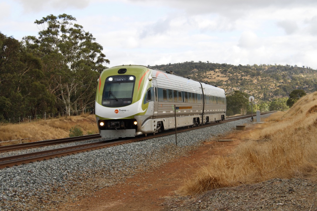 Gus Risbey on Train Siding: TransWA's Avonlink service is seen pulling into Perth with railcar's WEB041 & WEA031 - 18th January 2024