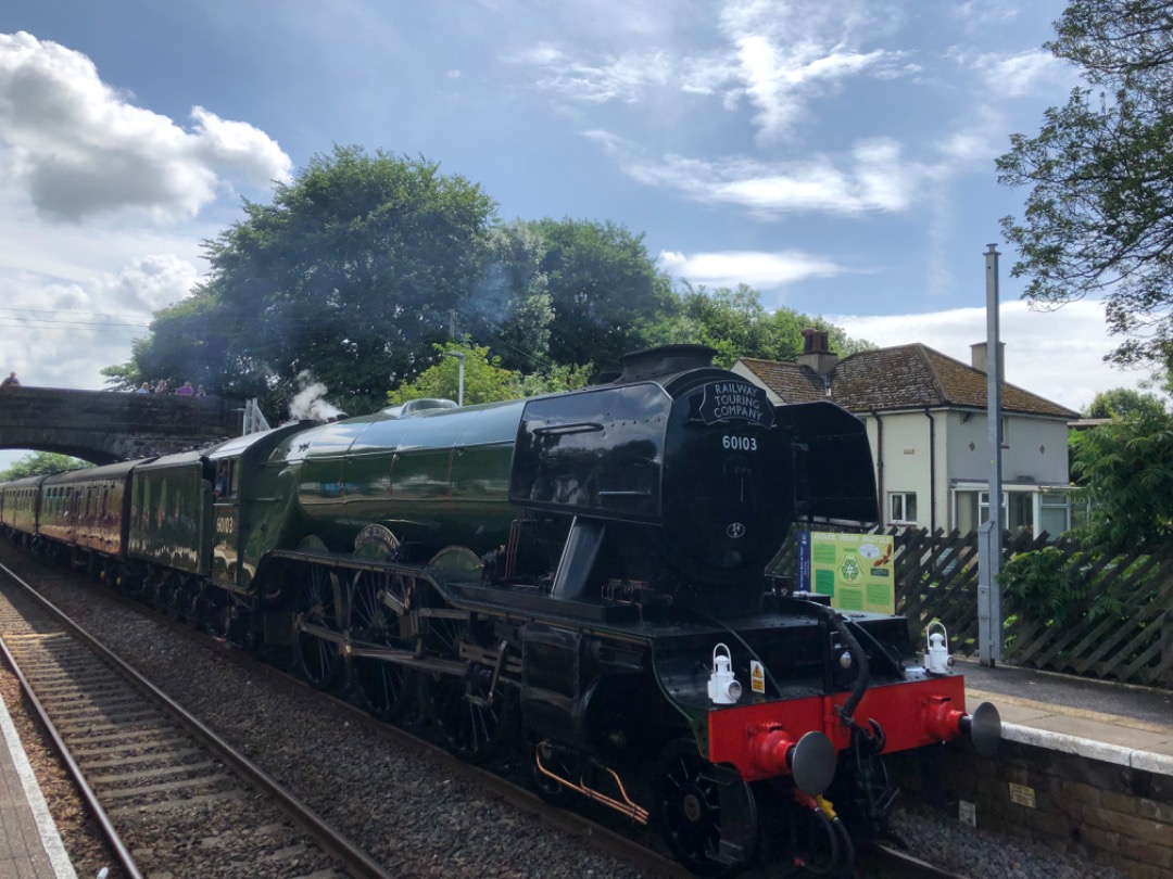 k unsworth on Train Siding: 60103 Flying Scotsman flies through Gargrave en route to Carlisle on Sunday. Worth missing a bit of the cricket for.....🏏😂