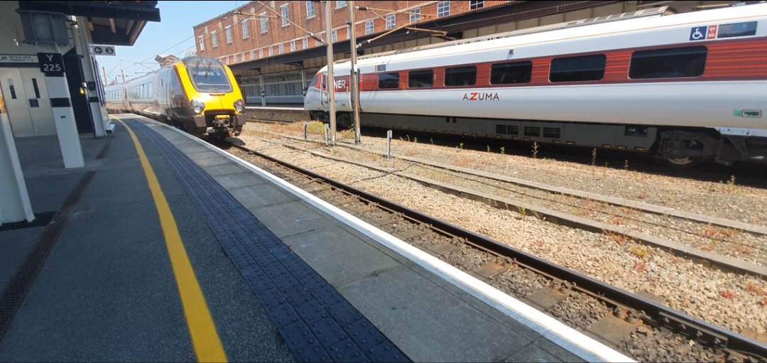 Jacob on Train Siding: A Cross Country Class 221+220 departs York with a service to Newcastle. Note the LNER Azuma In the background