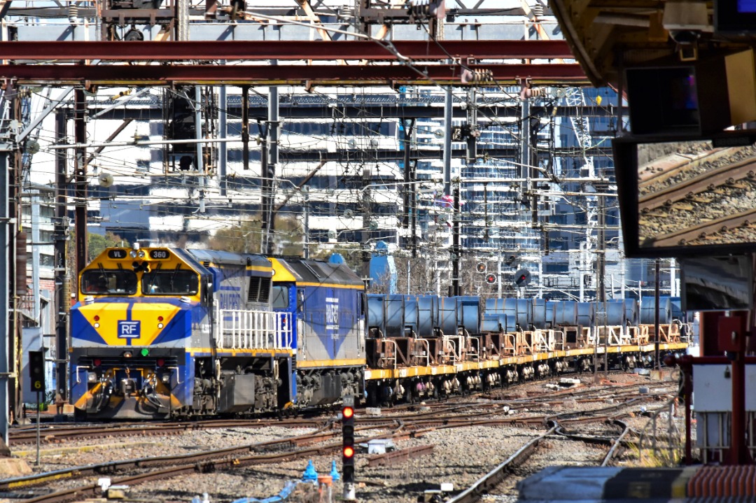Shawn Stutsel on Train Siding: Railfirst's VL360 and G512 trundles through Flinders Street Station, Melbourne with QUBE's 9563, Loaded Steel
Service...