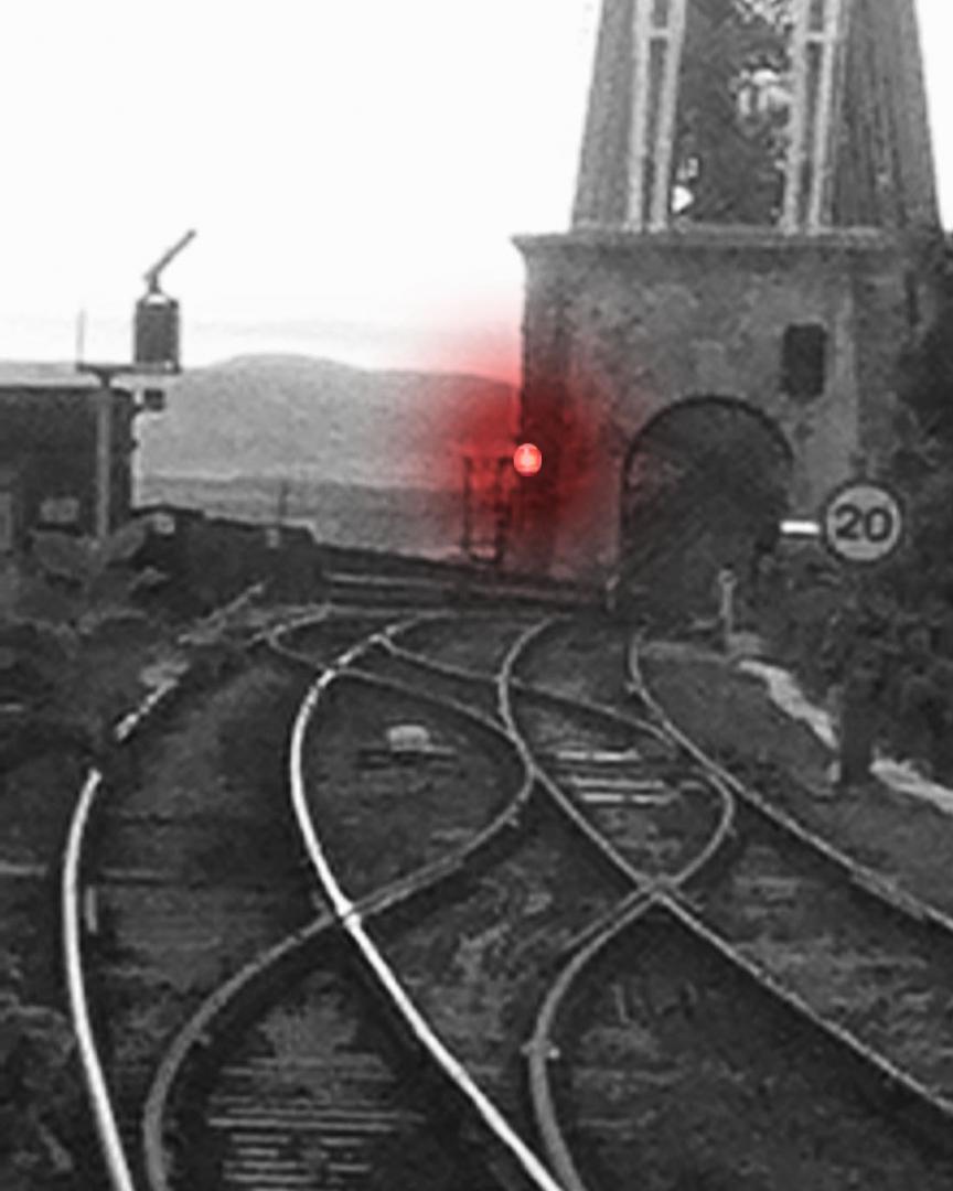 ceinneidigh54 on Train Siding: Some may have already made the connection with previous photo as Dickens' The Signalman. Here's a touch of Photoshop
magic my son did...